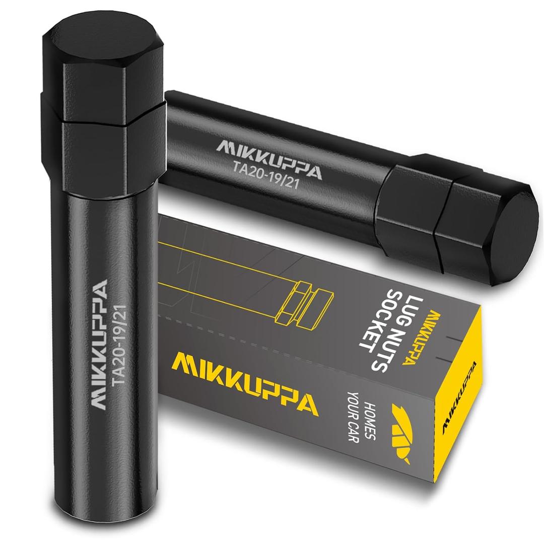 MIKKUPPA 10 Spline Lug Nut Key - TA20-19/21 for 10 Spline Lug Nuts and Lug Bolts, 10 Point Lug Nut Socket, Passenger Car/SUV/Truck 19MM and 21MM Hex Drive, Alloy Steel, Black, 2 Pack