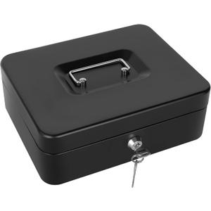 Cash Box with Lock and Money Tray Metal Money Box for Cash Lock Box for Money 9.84" x 7.87" x 3.54" Black