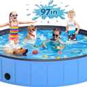 Instraella Extra Large Dog Pool Foldable Plastic Pool for Large Dogs, 0.6mm Durable and Collapsible Pet Bathing Tub Portable Outside Swimming Pool for Kiddie and Dogs (97x16in)
