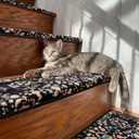 RORA Bullnose Carpet Stair Treads Non-Slip Stair Treads for Wooden Steps,Washable Stair Carpet,Floral Stair Rugs,Runner Indoor Stair Mats for Pets Elder,14pcs,29.5 ''x9.5 x1.5 '',Black