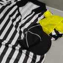 Geyoga 4 Pcs Men's Official Referee Costume Set Black and White Stripe Referee Shirt Hat Whistle Lanyard for Carnival(L)