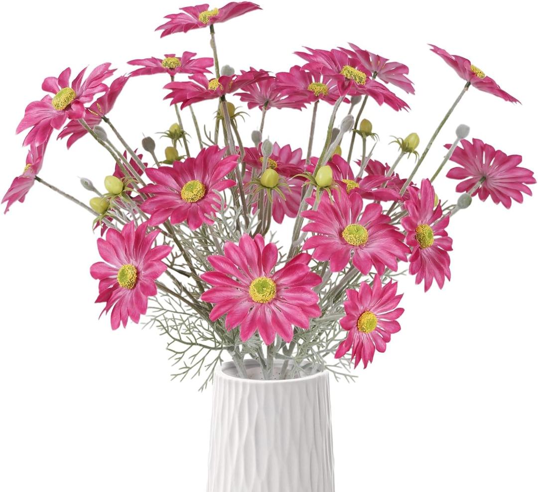 6PCS Fake Daisy Flowers 23.62'' Hot Pink Cosmos Silk Flowers Faux Wildflowers with Stems for Wedding Party Home Office Garden Decoration(Hot Pink)