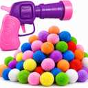 Cat Fetch Toy Launcher with 50 Colorful Pom Pom Balls, Cat Balls Fetch Toy Interactive Manual Thrower for Cats, Funny Cat Toy Gun for Bored Indoor, Pink and Purple (13 cm)