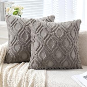 MIULEE Dark Grey Throw Pillow Covers 18x18 Inch, Soft Winter Plush Faux Wool Couch Pillow Covers Set of 2 Decorative Farmhouse Boho Throw Pillows for Sofa Living Room Bed
