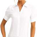 Allegra K Women's Button Down Leotard Shirt Short Sleeve Collared Business Work Bodysuit Tops S