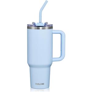 40 oz Tumbler with Handle and Straw Lid,Insulated Reusable Stainless Steel Water Bottle Travel MugCupholder Friendly Double Wall Vacuum Sealed Cup (Sky Blue)