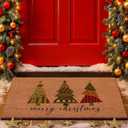 Lanpn Christmas Welcome Natural Coir Door Mat, Christmas Tree Coco Front Door Outdoor Doormat Outside Entrance Porch Non Slip Rubber Rug Winter Xmas Farmhouse Decor (Brown, 30x17 inch) (1'5" x 2'6" (Rectangular))