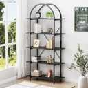 Arched Bookshelf 5 Tier Book Shelf, 31.5 Inch Width Industrial Arch Bookcase, Curved Tall Bookshelf with Open Shelves for Home Office, Living Room, Bedroom, Black