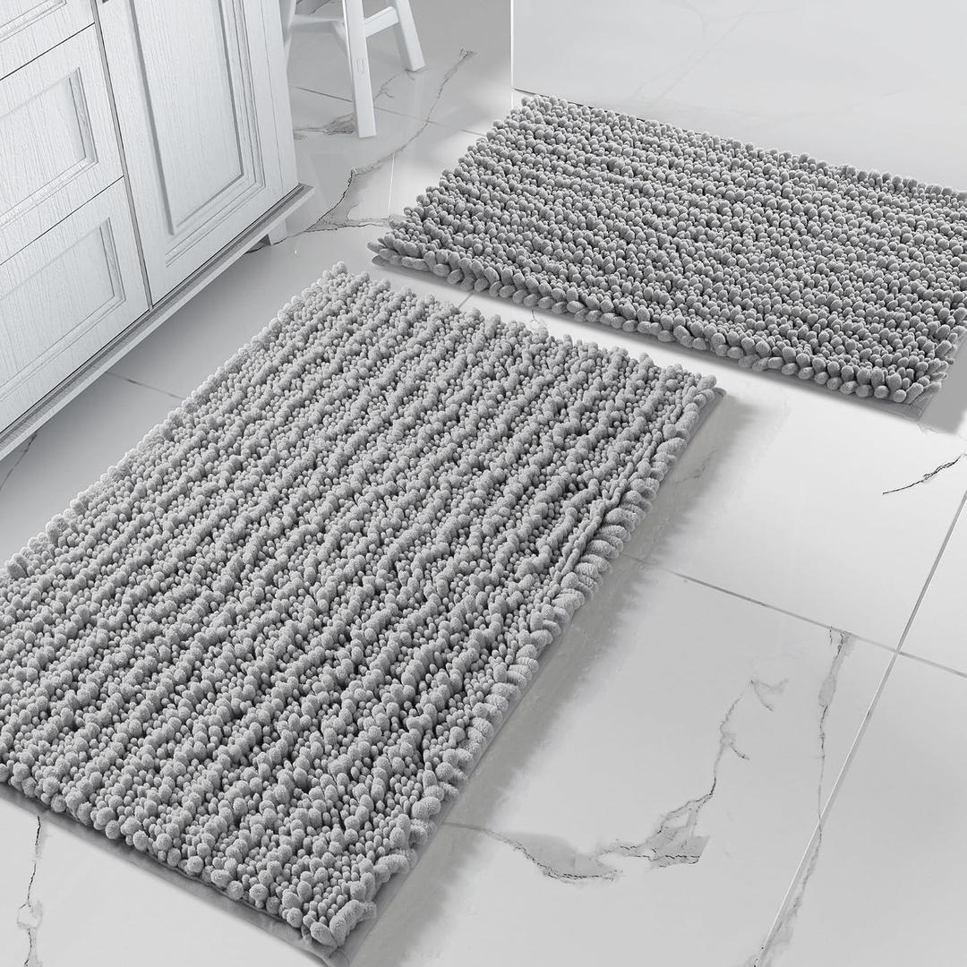 Yimobra Bathroom Rugs Sets 2 Piece - Quick Dry Extra Thick Luxury Chenille Bath Mat, Non Slip Super Absorbent for Tub Shower Sink, Machine Washable Shaggy Floor Mat, 32"x20"+24"x17" Inch, Grey