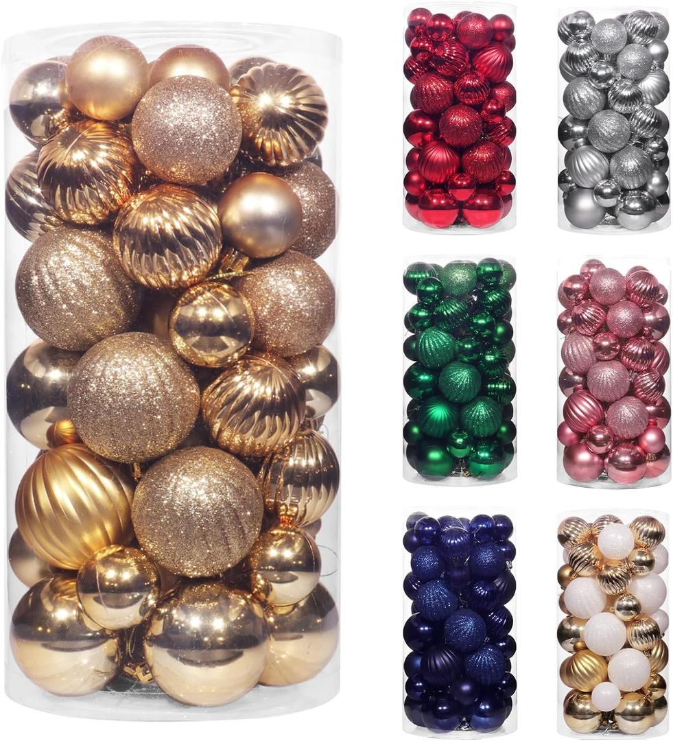 50ct Gold Christmas Ornaments Set, 2025 Shatterproof Christmas Tree Decorations, Christmas Ball Ornament, Vintage Classic Christmas Ornament Bulk for Christmas Decorations Indoor