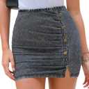 EXLURA Women's Mini Denim Skirt High Waisted Stretchy Jean Skirts with Slit Trendy Casual Slim Fit Short Skirts (Grey) L