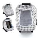 Muslin Car Seat Cover Baby, Carseat Cover with Screen Window, Baby Carrier Cover with Privacy Sun Shade, Infant Carseat Canopy for Summer, Breathable Car Seat Protector for Newborn (Grey)