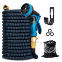 Kotto 75 ft Flexible Garden Hose, Water Hose for Outside with 10 Spray Nozzles, Brass Connector, Leak-Proof, Blue