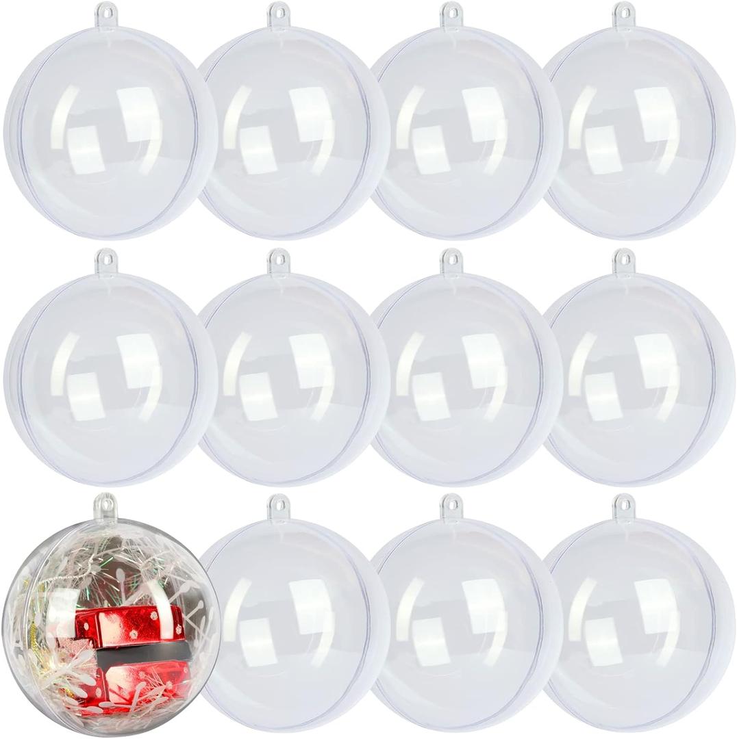 12 Pack Clear Plastic Fillable Ornament Ball 3.15''/80mm for Christmas,Holiday, Wedding,Party,Home Decor