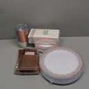 Count Rose Gold Plastic Dinnerware Disposable Plates 30 Dinner & 30 Dessert Plates & 30 Cups & 30 Rose Gold Paper Napkins & 30 Plastic Silverware Set