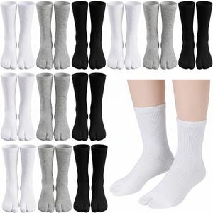 Jeyiour 12 Pairs Japanese Tabi Split Toe Socks for Men Women | Elastic Japanese Split Toe Socks Available in White, Black and Gray. Designed for Flip Flops, Kimono and Daily Casual Wear.