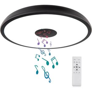 Black Waterproof LED Flush Mount Ceiling Light Fixture,with Bluetooth Speaker,11 Inch,18 watt,Dimmable Music Lamp,RGB Color Changing Light with Remote Control,for Bathroom,Shower,Bedroom