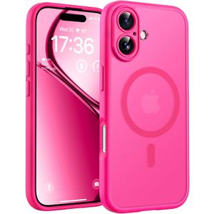 TOCOL for iPhone 17 Case, Full Camera Protection, Built-in Magnetic Ring, Compatible with Magsafe Charger, Drop Protection, Translucent Matte Phone Case for iPhone 17 6.3 inch (Hot Pink)