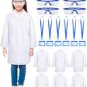 6 Sets 18 Pcs White Kids Lab Coats Bulk Children Girl Doctor Scientist Costume Lab Coat with Goggles Card Holder (Medium)