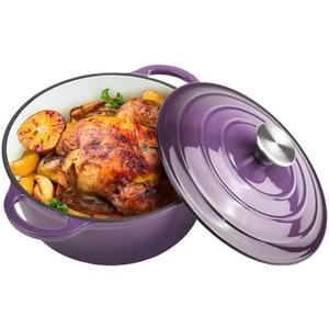 3 Quart Dutch Oven Enameled Cast Iron with Lid - Big Dual Handles - Oven Safe up to 500°F - Classic Round Pot for Versatile Cooking Purple