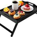 Bamboo Bed Tray Table with Foldable Legs & Handles - Portable Breakfast Table, Serving Eating Working & Laptop Desk for Bed and Sofa - Black