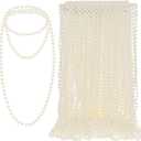 Inbagi 200 Pcs Pearl Necklaces for Women Bulk Ivory Faux Beaded Necklace 7 mm 33 Inch Large Pearl Strand for 1920s Party Birthday Wedding Tea Party Bridal Shower Christmas Decorations