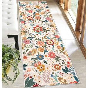 Entryway Rug Door Mat Indoor Entrance Non Slip Machine Washable Area Rugs 2x3 Small Boho Black Floral Front Door Entry Mats Low Pile Carpet Throw Rugs for Entryway Bedroom Kitchen (White)