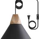 Modern Plug in Pendant Light,Haning Light with 16.4ft Cord, On/Off Switch,Hanging Light with Plug in,Solid Wood,Matte Black