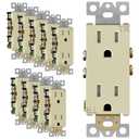 ENERLITES Decorator Receptacle Outlet, Tamper-Resistant, Gloss Finish, Residential Grade, 3-Wire, Self-Grounding, 2-Pole, 15A 125V, UL Listed, 61501-TR-I-10PCS, Ivory (10 Pack) (Wall Plate Not Included)
