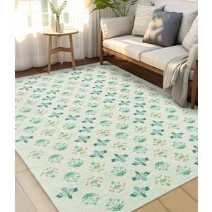 YIHOUSE Green Floral Washable Area Rug 5'x7'- Small Colorful Living Room Rug Ultra-Thin Non-Slip Area Rug for Bedroom, Nursery Room, Kids Room (Green, 5x7ft)