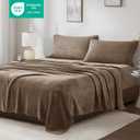 True North by Sleep Philosophy Plush Sheet Set Queen, Solid Color, Warm & Soft Bedding Queen Size Sheets, Fitted Pocket Fits Up to 16" Mattress, Soloft, Queen, Brown, 4 Piece