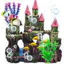 Aquarium Castle Decorations, Resin Castle for Fish Tank with Randomly Color Plants Decor Accessories for Freshwater and Saltwater Fish Tanks (Pink)
