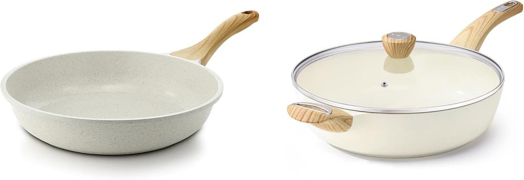 SENSARTE 9.5 Inch Nonstick Ceramic Frying Pan Skillet,with Heat Resistant Handle,12 Inch Ceramic Nonstick Frying Pan Skillet with Lid,PFOA PFAS PTFE Free