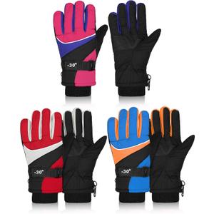 Hicarer 3 Pairs Winter Gloves Waterproof Snow Ski Gloves Windproof Kids Warm for Kids Snow Mittens for 8-11 Years