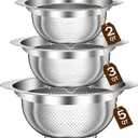 Stainless Steel Colander for Kitchen, Stainless Steel Strainer, Pasta Strainer for Spaghetti Fruit Vegetable Cooking Food, 3 Pcs Strainers and Colanders(2QT, 3QT, 5QT), Dishwasher Safe, Kitchen Gift