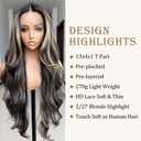SISgrace 2/27 Ombre Highlight Lace Front Wigs Synthetic Body Wave Wear and Go 13x4x1 T-part Lace 28 Inch Pre-Plucked HD Glueless Ombre Lace Front Wig for Black Women