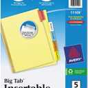 Avery(R) Worksaver(R) Insertable Big Tab Recycled Dividers, Gold Reinforced, 5-Tab, Buff Paper, Multicolor