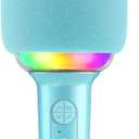 FIFINE Wireless Bluetooth Karaoke Microphone with Built-in Speaker, Portable Singing Microphone for Kids Adults Party Gifts with RGB LED Lights, Magic Voice, for Phone-AmpliSing E2 Blue