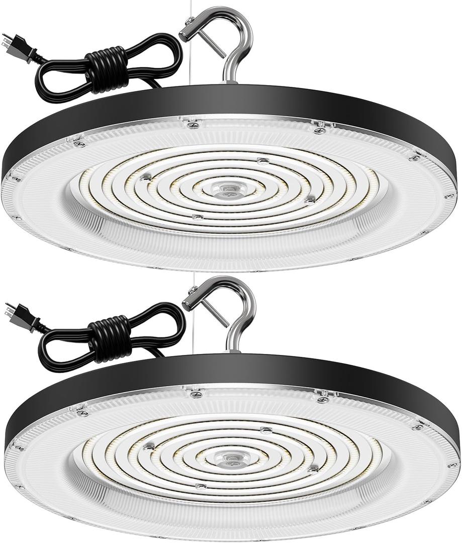 High Bay LED Shop Lights for Garage Workshop,300W 30000LM Super Bright High Bay lights with US Plug - IP65 Waterproof 5000K AC110V-130V Commercial Bay Lighting for Factory Warehouse Barn-2 Pack