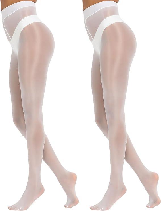 MANZI Shiny Pantyhose for Women 2 Pairs Shimmer Sheer Tights Ultra Silky,  L, XL