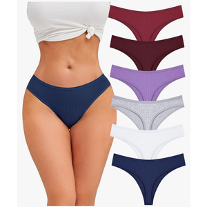 FINETOO Cotton Thongs for Women Soft Low Rise Sexy Thong Ladies Panties Womens Underwear 6 Pack Size M
