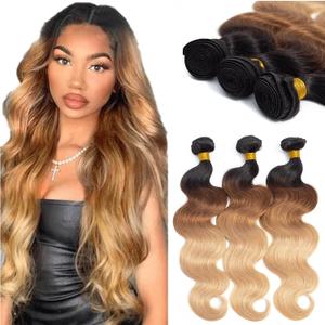 12A Grade Ombre Body Wave Bundles Human Hair (T1B/30/27,16" 18" 20") Brazilian Ombre Brown Body Wave Human Hair 3 Bundles 100% Real Unprocessed Virgin Remy Hair Quick Weave