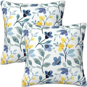 Yellow Blue Floral Throw Pillow Covers 20x20 Inch Set of 2 Spring Sage Green Pillow Covers Farmhouse Flowers Leaves Outdoor Pillowcase Square Cushion Covers for Home Sofa Bedroom