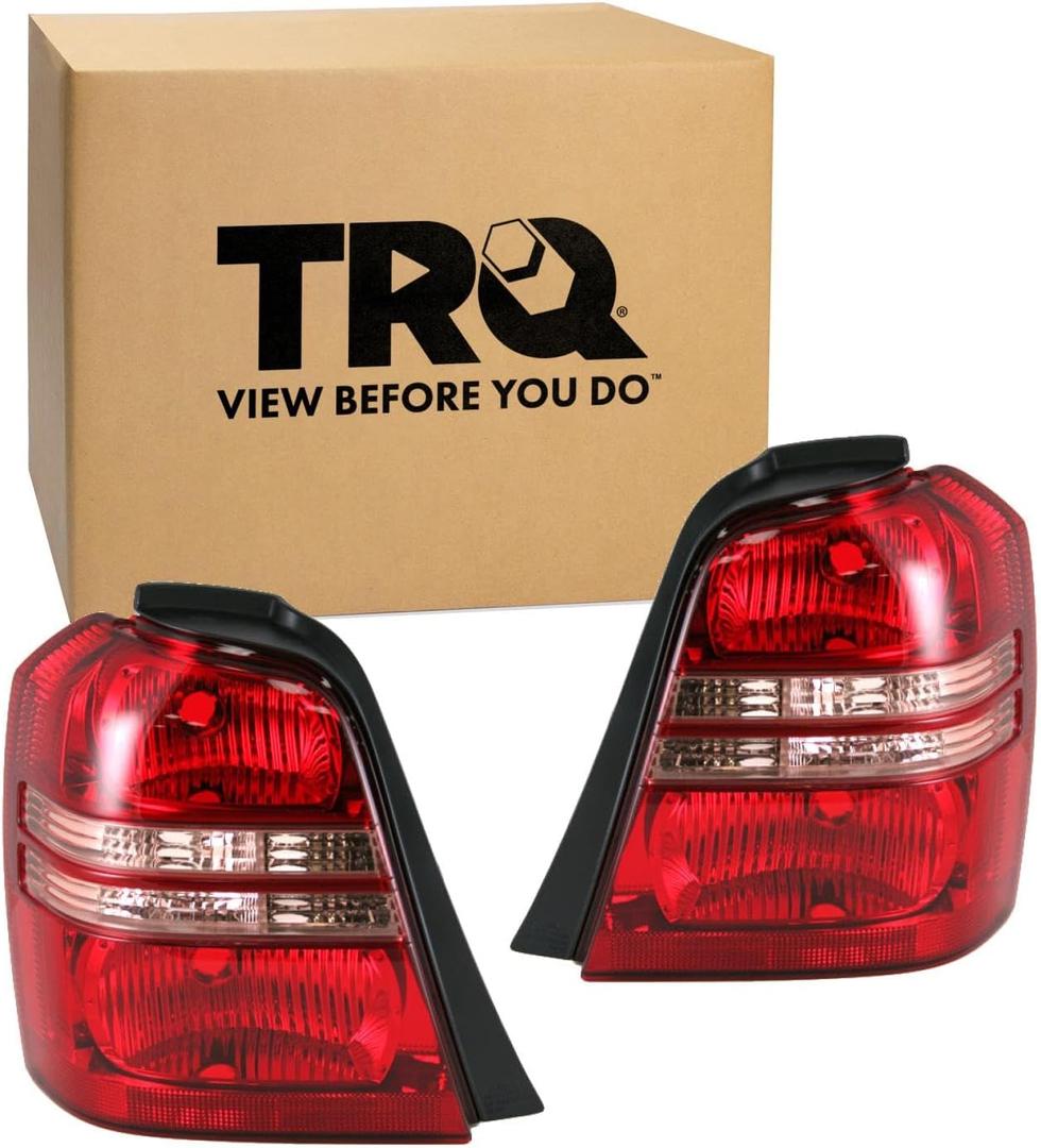 TRQ 2 Piece Driver & Passenger Side Tail Light Assembly Set Compatible with 2001-2003 Toyota Highlander TO2818119 TO2819119