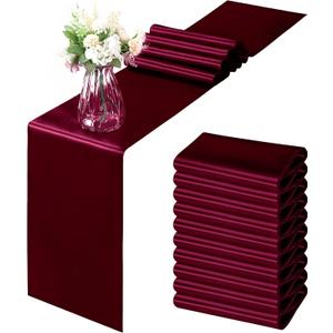 Horbaunal 12 Pack Burgundy Satin Table Runner 12 x 108 Inch, Smooth Table Runners for Wedding Banquets Birthday Party Horbaunal 12 Pack Burgundy Satin Table Runner 12 x 108 Inch, Smooth Table Runners for Wedding Banquets Birthday Party