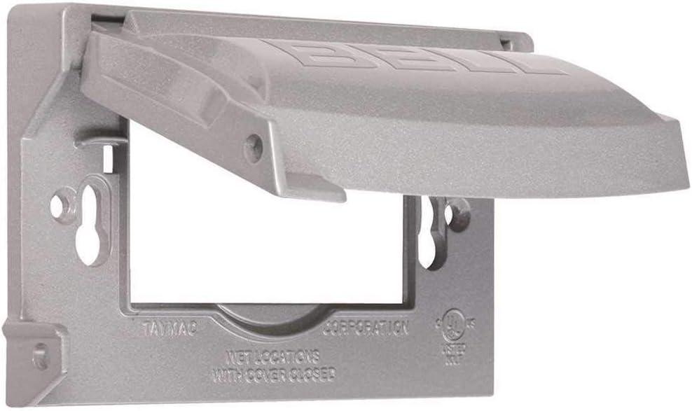 BELL MX1250S 1-Gang Flip Weatherproof Cover, Universal Metal 12-in-1 Outlet Outdoor Receptacle Protector, Vertical/Horizontal, Gray