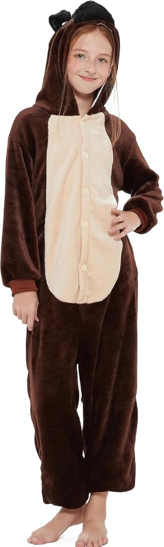 ANBOTA Kids Dog Onesie Fleece Animal Halloween Cosplay Puppy Costume Christmas Easter Bulldog One Piece Pajamas, Brown 130