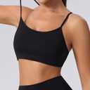 Strappy Sports Bra for Women,Spaghetti Straps Cross Open Back,Removable Padded,Low Impact Workout Yoga Crop Top, Size: Large (Black)