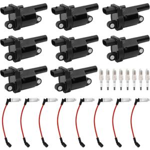 HQPASFY Ignition Coil UF414 & Iridium Spark Plug & Wires Set of 8 Compatible With Chevrolet Avalanche Express Silverado Chevy, Cadillac,GMC Savana Sierra Yukon, Buick, Pontiac, Repalce# GN10165