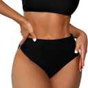 HYTENSUN Women's Cheeky V Cut Back High Waisted Bikini Bottom Cross Criss Swimsuit Bottoms (Black, M)